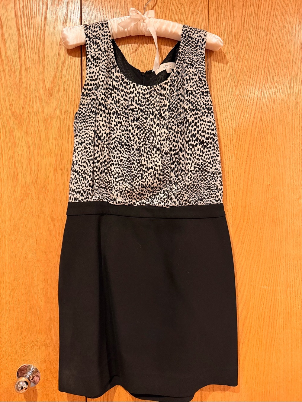 LOFT Black and White Printed Bodice Formal Dress